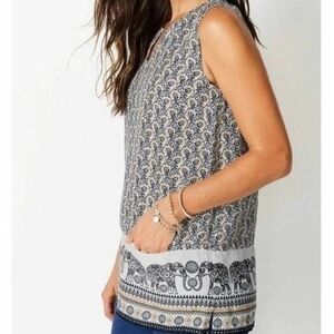 J. Jill Love Linen | 100% Linen Top w/ Blue and yellow elephant print